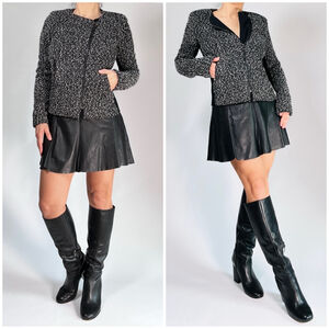 Rebecca Taylor Womans Jacket Nero NEW Size S Black White Boucle Zipper CA 34460